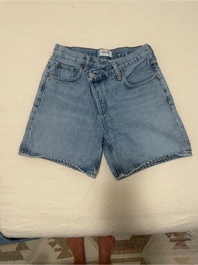 Agolde Cross Over Medium Wash Denim High-Rise Shorts